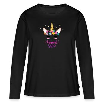 Plus grande soeur - T-shirt manches longues Premium bio Femme - noir - Devant - Julia (174cm)