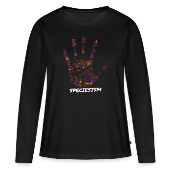 Stop au spécisme Empreinte de main animale - T-shirt manches longues Premium bio Femme - noir - Devant - Julia (174cm)