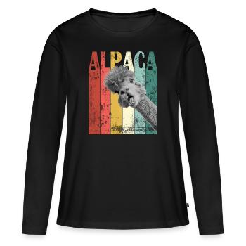 Alpaka Vintage Lama Herz-Liebes-Design-Geschenk - Frauen Premium Bio Langarmshirt - Schwarz - Vorne - Julia (174cm)