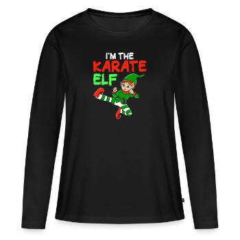Je suis l’elfe de karaté correspondant à la famille Noël - T-shirt manches longues Premium bio Femme - noir - Devant - Julia (174cm)