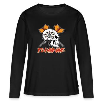 Fléchettes disant C’est un jeu d’ avec flèche de fléchette - T-shirt manches longues Premium bio Femme - noir - Devant - Julia (174cm)