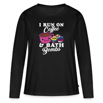 Je cours sur des bombes de café et de bain kawaii - T-shirt manches longues Premium bio Femme - noir - Devant - Julia (174cm)
