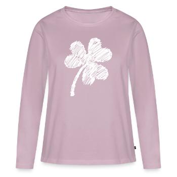 griffonnage blanc de trèfle à trois feuilles - T-shirt manches longues Premium bio Femme - rose poudré - Devant - Julia (174cm)