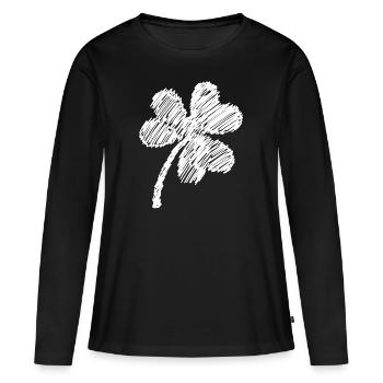griffonnage blanc de trèfle à trois feuilles - T-shirt manches longues Premium bio Femme - noir - Devant - Julia (174cm)