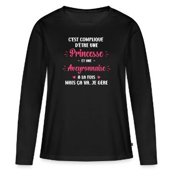 C est compliqué princesse et Aveyronnaise - T-shirt manches longues Premium bio Femme - noir - Devant - Julia (174cm)