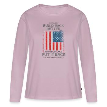 Au lieu de reconstruire - T-shirt manches longues Premium bio Femme - rose poudré - Devant - Julia (174cm)