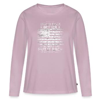 Au lieu de reconstruire - T-shirt manches longues Premium bio Femme - rose poudré - Devant - Julia (174cm)