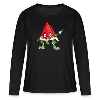 Lustige glückliche Dabbing Wassermelone Keil National Wate - Frauen Premium Bio Langarmshirt - Schwarz - Vorne - Julia (174cm)
