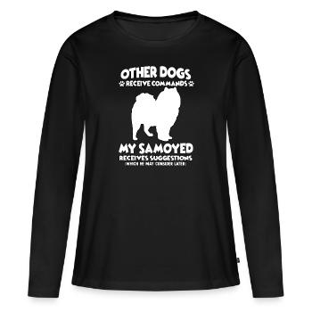 Drôle d’obéissance Samoyed Chien Dressage Hun - T-shirt manches longues Premium bio Femme - noir - Devant - Julia (174cm)