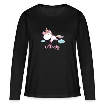ALEXIS Licorne Rose Nouveauté - T-shirt manches longues Premium bio Femme - noir - Devant - Julia (174cm)