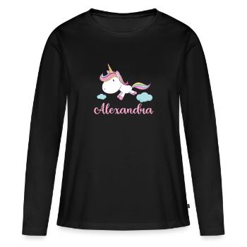 ALEXANDRA Rose Licorne Nouveauté - T-shirt manches longues Premium bio Femme - noir - Devant - Julia (174cm)