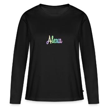 ALEXA Rainbow Cursive minimaliste - T-shirt manches longues Premium bio Femme - noir - Devant - Julia (174cm)