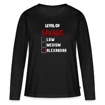 Niveau de Sauvage: ALEXANDRA Coche Nouveauté Custo - T-shirt manches longues Premium bio Femme - noir - Devant - Julia (174cm)