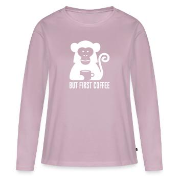 Kaffee but first coffee lsutier Spruch Affe Humor - Frauen Premium Bio Langarmshirt - Altrosa - Vorne - Julia (174cm)