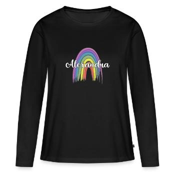ALEXANDRA Arc-en-ciel Cursive - T-shirt manches longues Premium bio Femme - noir - Devant - Julia (174cm)
