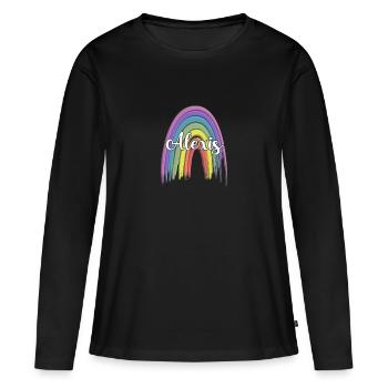 ALEXIS Arc-en-ciel Cursif - T-shirt manches longues Premium bio Femme - noir - Devant - Julia (174cm)