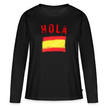 HOLA DRAPEAU ESPAGNOL ESPAGNE - T-shirt manches longues Premium bio Femme - noir - Devant - Julia (174cm)