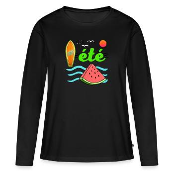 été mer océan pastèque couleurs vives surf - T-shirt manches longues Premium bio Femme - noir - Devant - Julia (174cm)