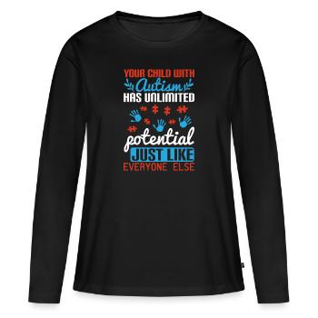 Votre enfant autiste a un potentiel illimité, - T-shirt manches longues Premium bio Femme - noir - Devant - Julia (174cm)