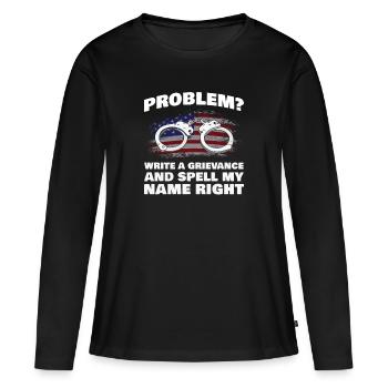 Problème? Rédiger une plainte et - T-shirt manches longues Premium bio Femme - noir - Devant - Julia (174cm)