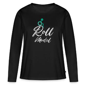 Roll Model Disability Awareness PWD Fauteuil roulant - T-shirt manches longues Premium bio Femme - noir - Devant - Julia (174cm)