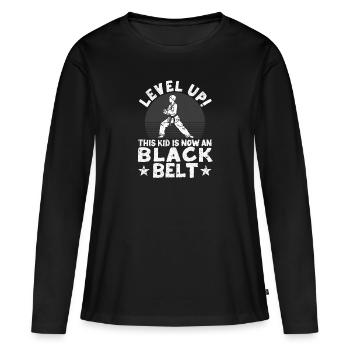 Améliorez ce niveau Cet enfant est maintenant un karaté ceinture noire - T-shirt manches longues Premium bio Femme - noir - Devant - Julia (174cm)