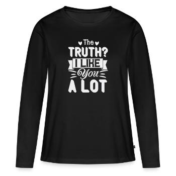 La vérité je t’aime. Beaucoup - T-shirt manches longues Premium bio Femme - noir - Devant - Julia (174cm)