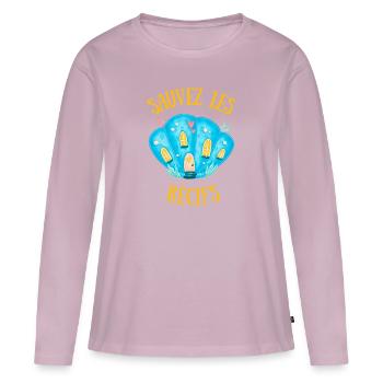 SAUVEZ LES RÉCIFS BLEU - T-shirt manches longues Premium bio Femme - rose poudré - Devant - Julia (174cm)