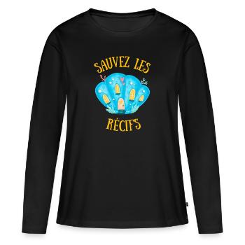 SAUVEZ LES RÉCIFS BLEU - T-shirt manches longues Premium bio Femme - noir - Devant - Julia (174cm)