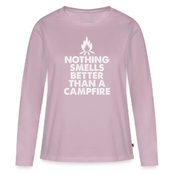 Rien ne sent mieux qu’un feu de camp - T-shirt manches longues Premium bio Femme - rose poudré - Devant - Julia (174cm)