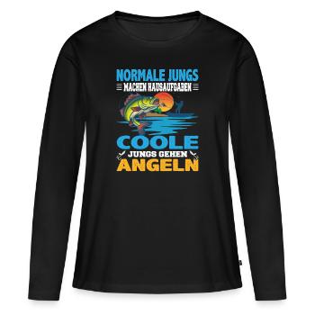 Normale Jungs machen Hausaufgaben coole Jungs - Frauen Premium Bio Langarmshirt - Schwarz - Vorne - Julia (174cm)
