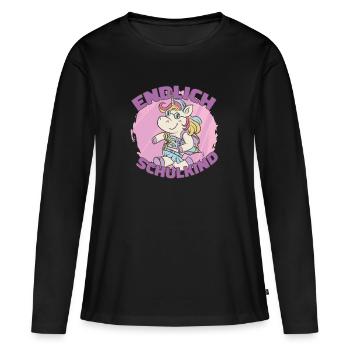 Endlich Schulkind Endlich Schulkind Geschenk Inspi - Frauen Premium Bio Langarmshirt - Schwarz - Vorne - Julia (174cm)
