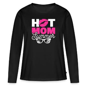 Maman chaude - T-shirt manches longues Premium bio Femme - noir - Devant - Julia (174cm)