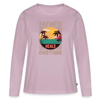 Beach Lover Shirt, Saltwater Heals Everything - Women's Premium Organic Long Sleeve Shirt - dusky pink - Front - Julia (174cm)