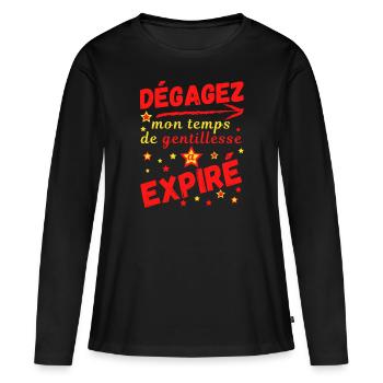 Dégagez mon temps de gentillesse a expiré - T-shirt manches longues Premium bio Femme - noir - Devant - Julia (174cm)