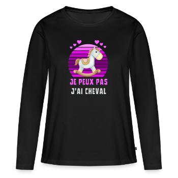 Cheval Equitation Humour - J''ai cheval à bascule - T-shirt manches longues Premium bio Femme - noir - Devant - Julia (174cm)
