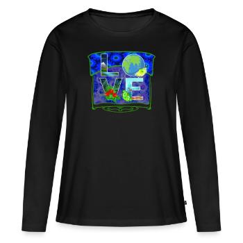 Love World Earth Day Umwelthemd, Geschenk - Frauen Premium Bio Langarmshirt - Schwarz - Vorne - Julia (174cm)