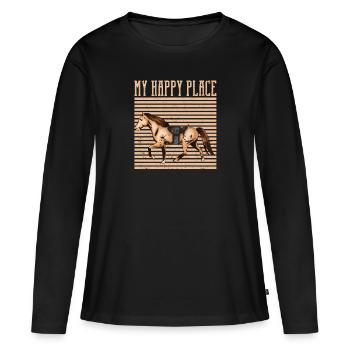 Amateurs de chevaux Équitation Cavalier Cavalier Mon Heureux - T-shirt manches longues Premium bio Femme - noir - Devant - Julia (174cm)