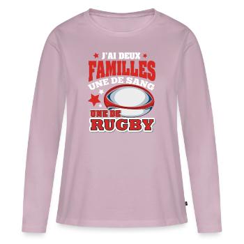 Homme Humour joueur rugby cadeau Rugby - T-shirt manches longues Premium bio Femme - rose poudré - Devant - Julia (174cm)