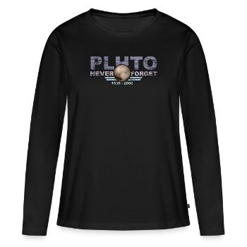Never Forget Pluto Design Retro Style Funny Space - Frauen Premium Bio Langarmshirt - Schwarz - Vorne - Julia (174cm)