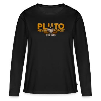 Never Forget Pluto Design Retro Style Funny Space - Frauen Premium Bio Langarmshirt - Schwarz - Vorne - Julia (174cm)