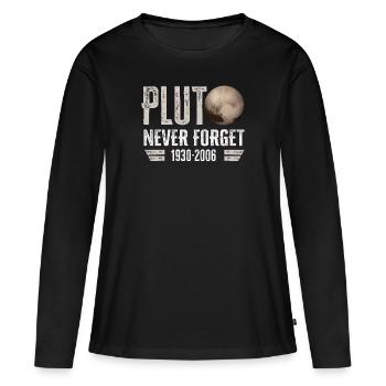 Never Forget Pluto Design Retro Style Funny Space - Frauen Premium Bio Langarmshirt - Schwarz - Vorne - Julia (174cm)