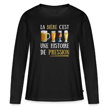 La bière c'est une histoire de pression - T-shirt manches longues Premium bio Femme - noir - Devant - Julia (174cm)