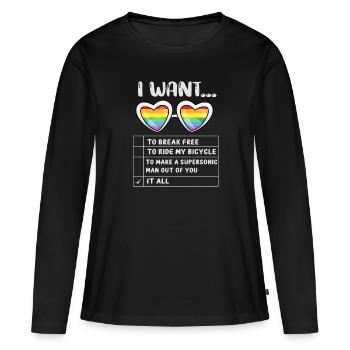 Je veux me libérer pour faire du vélo - T-shirt manches longues Premium bio Femme - noir - Devant - Julia (174cm)