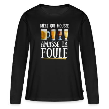 Bière qui mousse amasse la foule - T-shirt manches longues Premium bio Femme - noir - Devant - Julia (174cm)