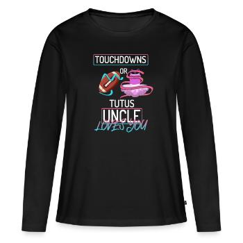 Touchdowns ou Tutus Oncle T’aime - T-shirt manches longues Premium bio Femme - noir - Devant - Julia (174cm)