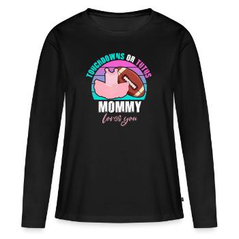 Touchdowns ou Tutus Mommy T’aime - T-shirt manches longues Premium bio Femme - noir - Devant - Julia (174cm)