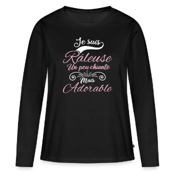 tee shirt humour femme râleuse - T-shirt manches longues Premium bio Femme - noir - Devant - Julia (174cm)