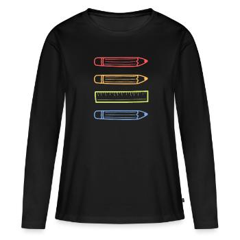Pencils and vintage ruler - Women's Premium Organic Long Sleeve Shirt - black - Front - Julia (174cm)