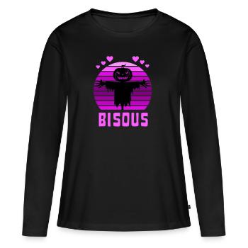 Halloween Bisous Épouvantail - T-shirt manches longues Premium bio Femme - noir - Devant - Julia (174cm)